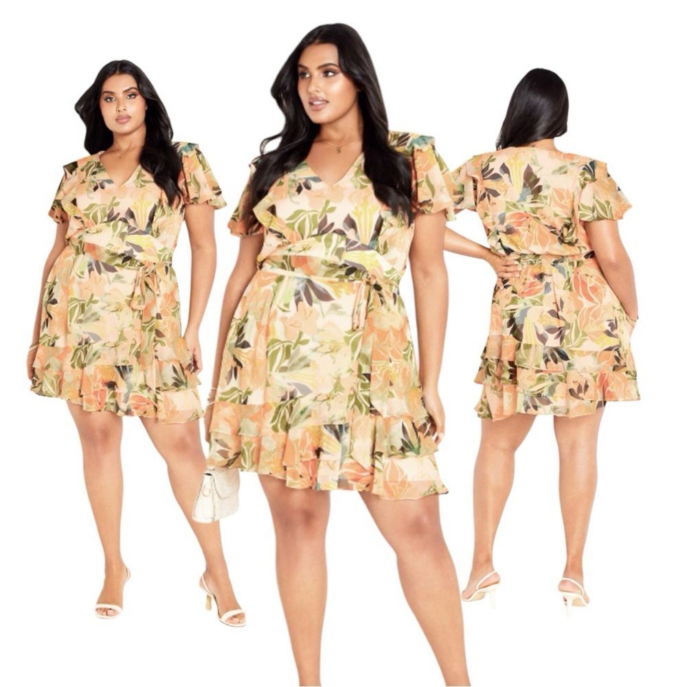 NWT $129 City Chic Callie Flutter Sleeves Mini Miami Print Dress Plus Size 20